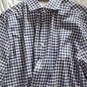 Brunello Cucinelli Blue and White Checked Casual Button-Down Shirt